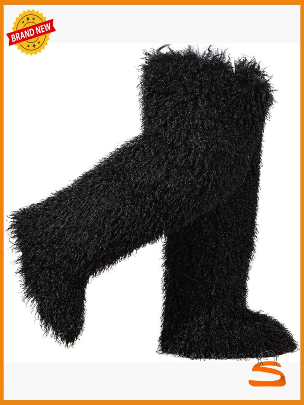 Faux fur knee-high boots, Y2K over-the-knee fluffy flat boots 28in